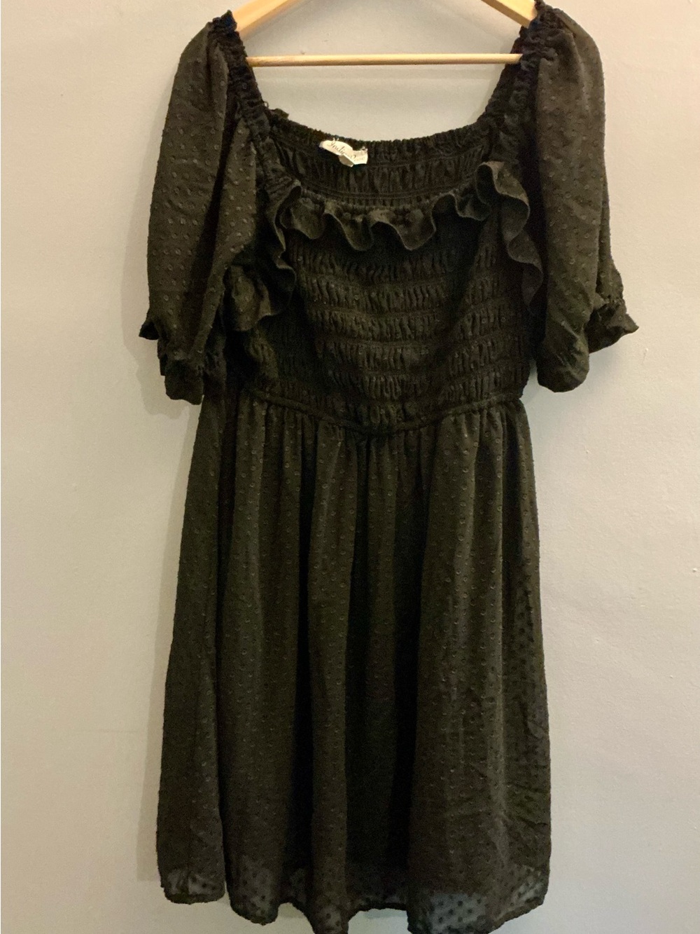 Whimsigoth Black Swiss Dot Ruffle Midi Dress 3X